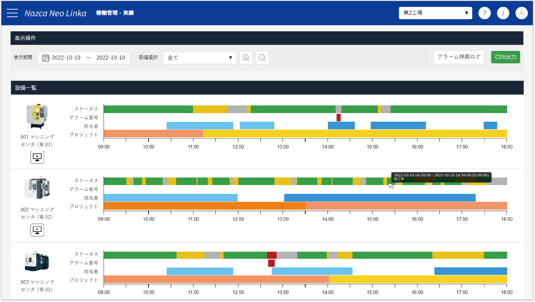 稼働管理画面イメージ